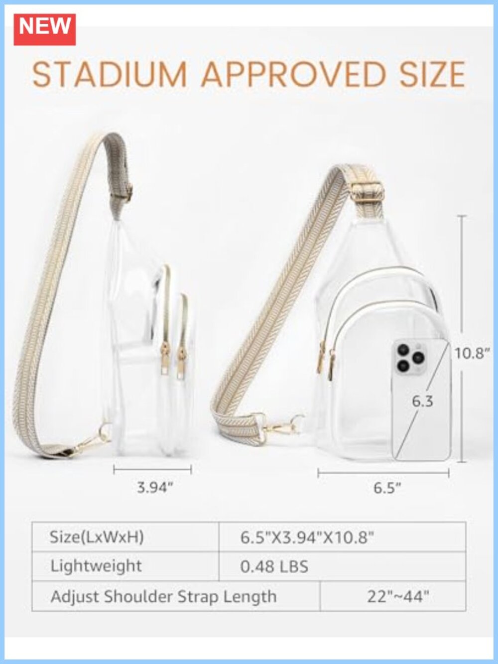 Clear Sling Bag Stadium Approved Crossbody Purse PVC Waterproof - Picture 2 of 6